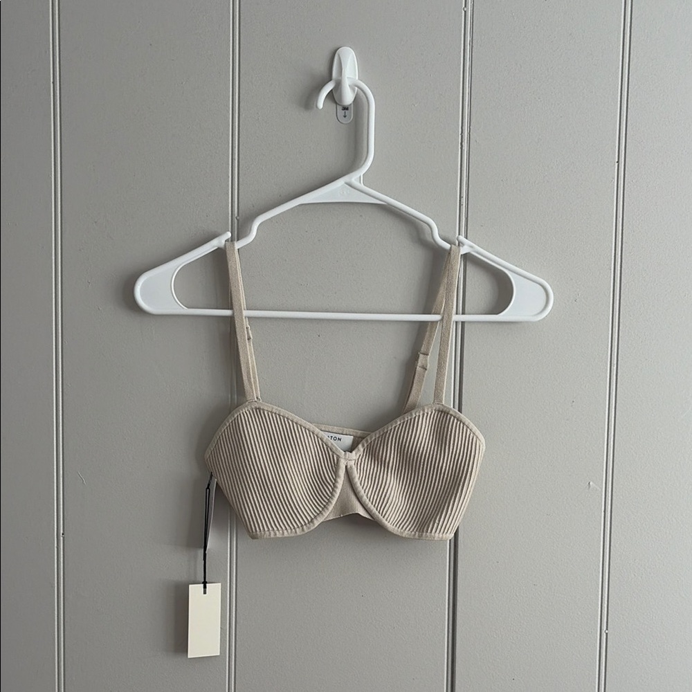 Ribbed Balconette Bralette in Beige